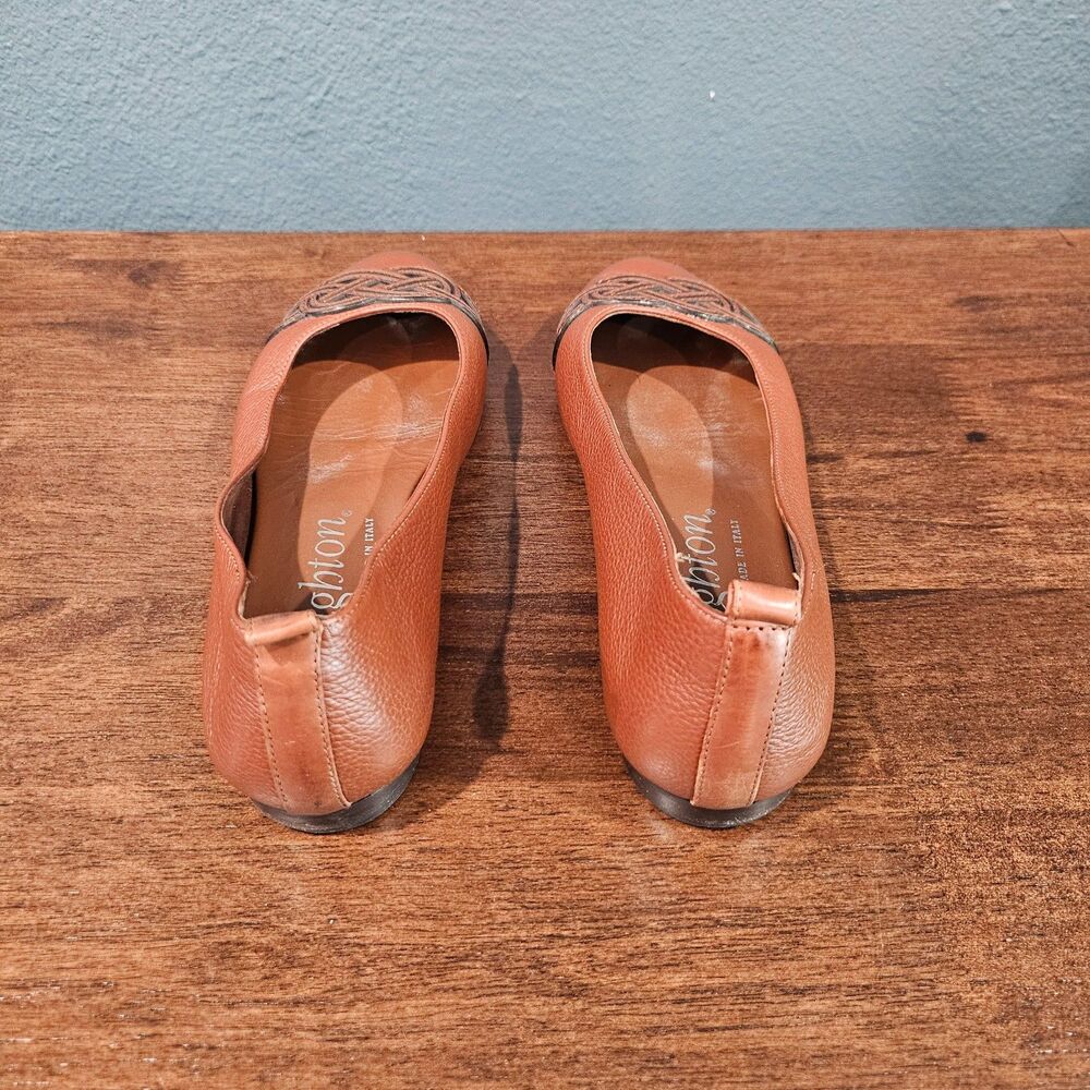 BRIGHTON Brigit Ballerina Infinity Leather Flats Brown Size 7.5 Made in Italy - Picture 3 of 6